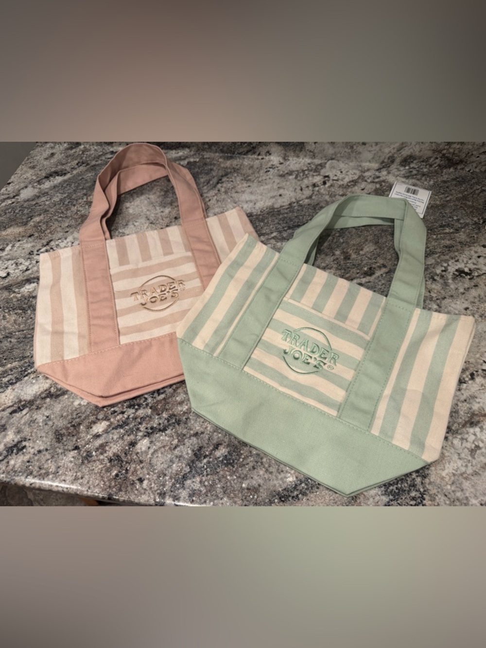 NWT! Trader Joe’s Striped Beige & Green Totes set of 2 - Picture 1 of 1